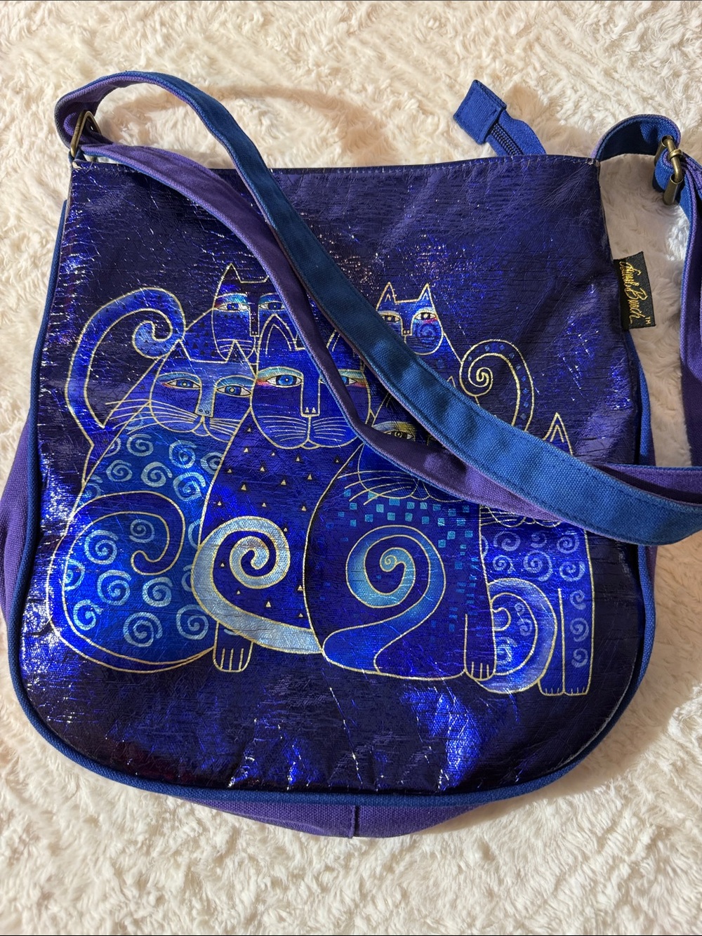 Laurel Burch Metallic Purple-Blue Cat Crossbody Bag